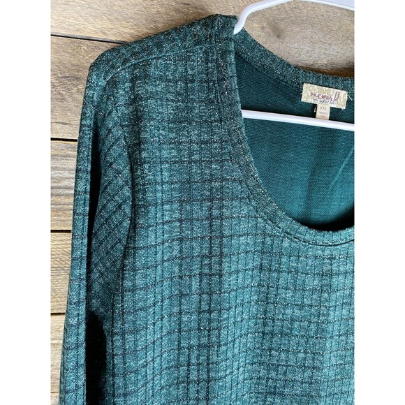One World Women's Top Plus Size XXL Green Metallic Knit Top - Picture 2 of 10